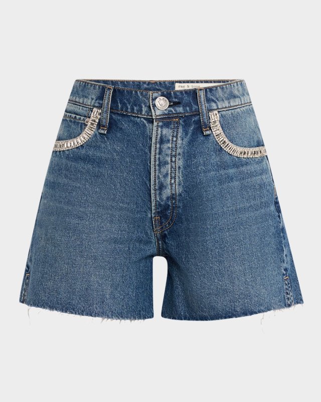 Embellished Cut-Off Denim Shorts